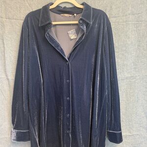 XL Soft Surroundings Velvet Button-Up Shirt in Blue